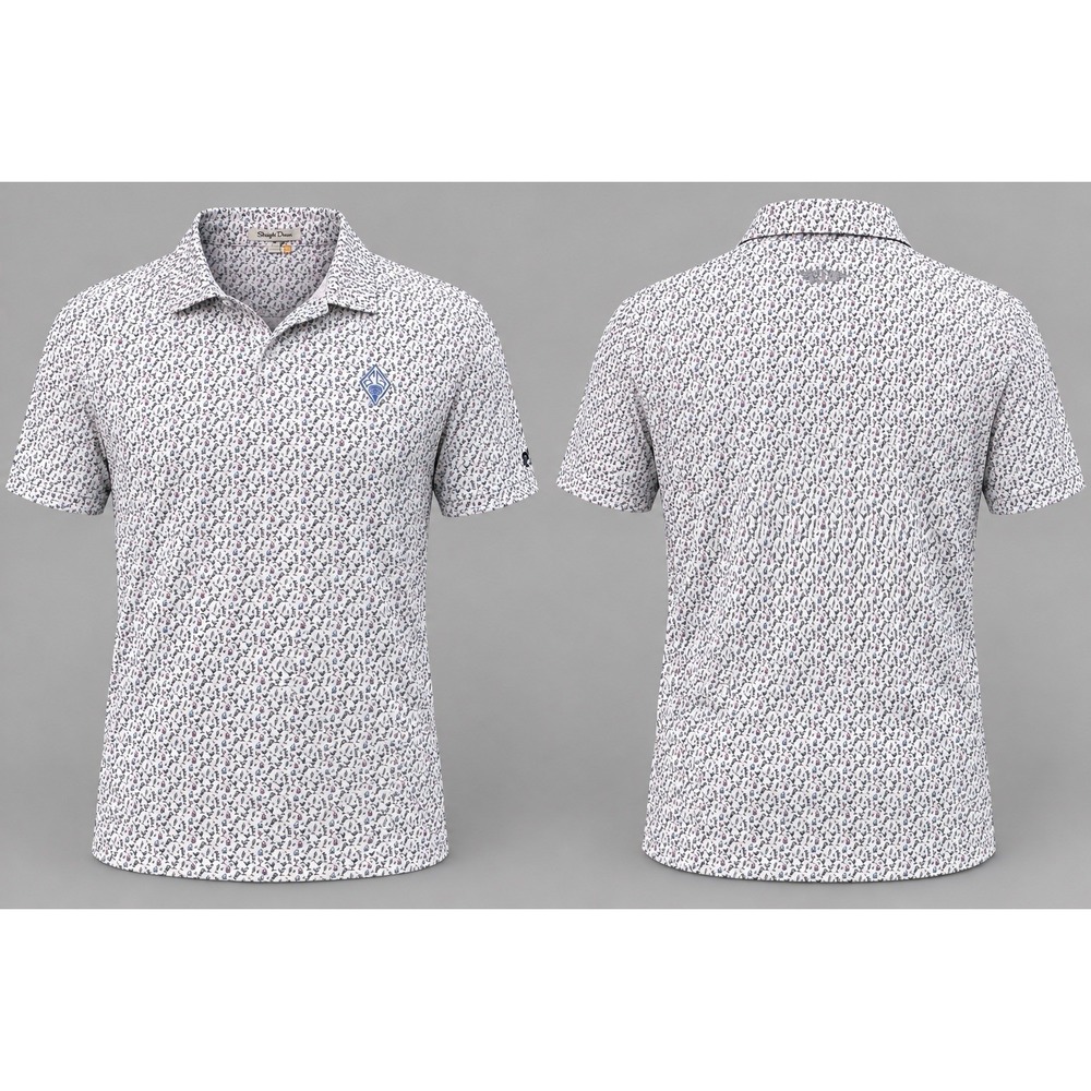 Straight Down shirt mens large Performance Golf Polo White aop cocktails